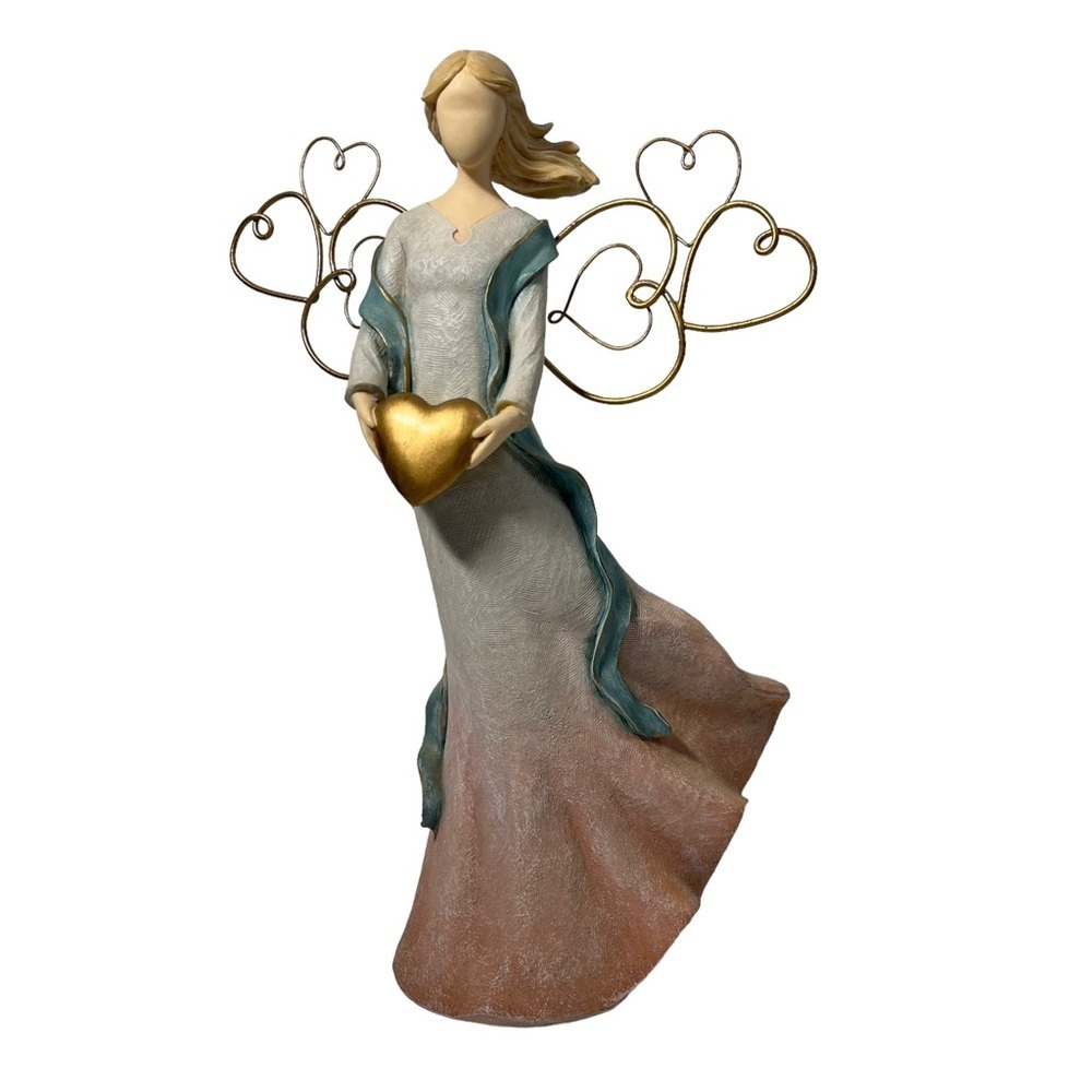 Westland Florentine Angel Holding Heart‎ by Matthew Danko Figurine 9” Wire Wings